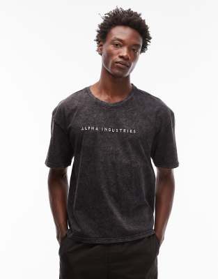 Alpha Industries Alpha Industries acid wash logo t-shirt in black