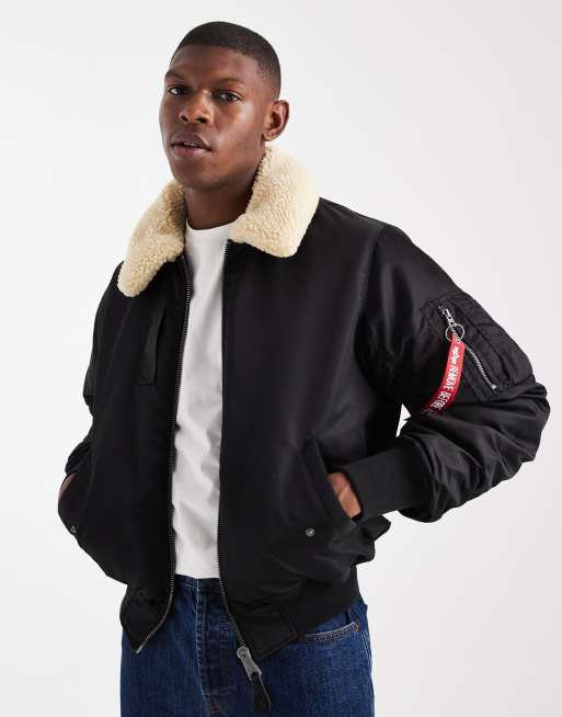 Alpha Industries B-15 unisex bomber jacket with borg collar in black