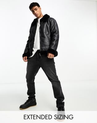 Alpha Industries Alpha Industries B3 faux leather shearling flight jacket in black