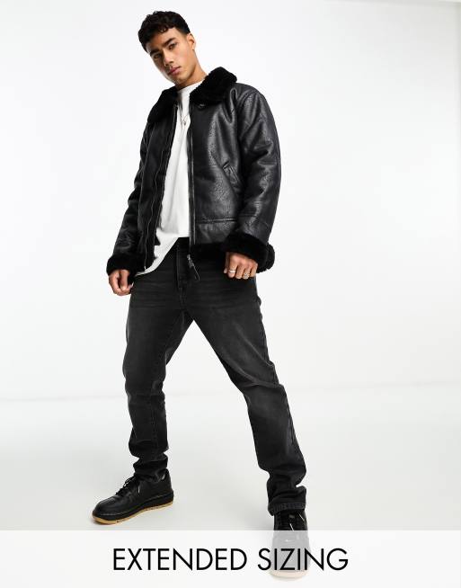 Alpha Industries B3 faux leather shearling flight jacket in black