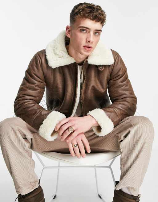 Alpha Industries B3 faux-leather shearling flight jacket in brown