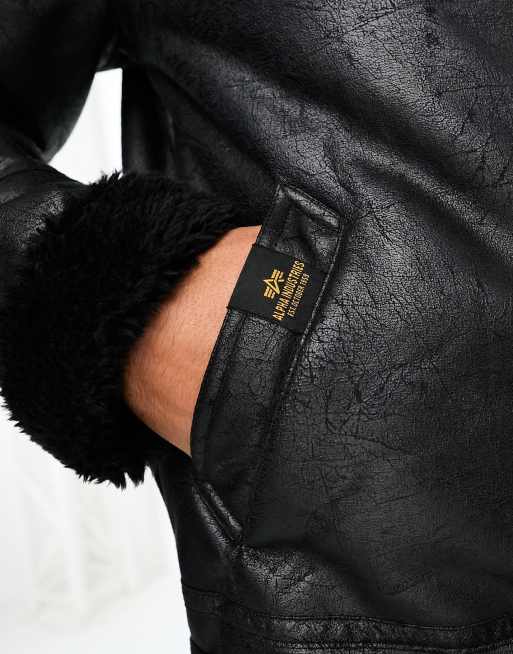 Alpha Industries - B3 - Giacca stile aviatore in pelle sintetica e montone sintetico nera, 3 di 4