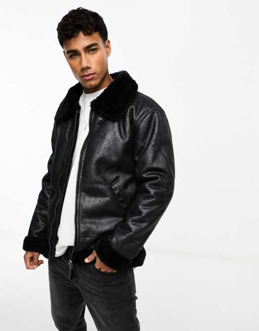 Alpha Industries - B3 - Giacca stile aviatore in pelle sintetica e montone sintetico nera, 4 di 4