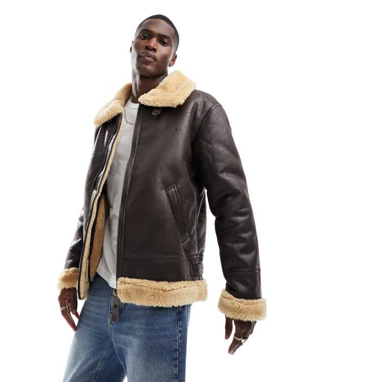 Alpha Industries – B3 – Pilotenjacke in Braun aus Kunstleder mit