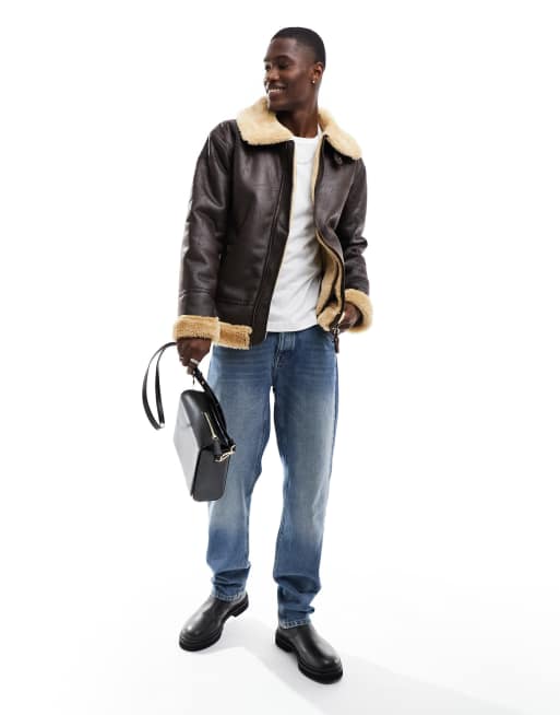 Alpha Industries - B3 - Sort flight-jakke i imiteret læder og imiteret rulam, 2 af 4