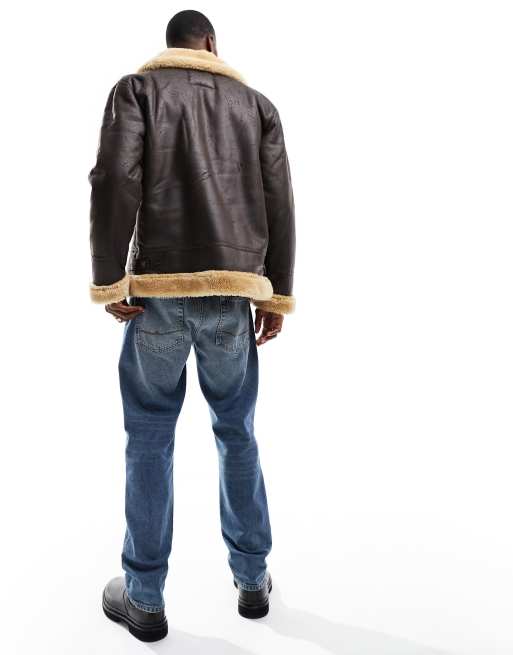 Alpha Industries - B3 - Veste flight en shearling et similicuir - Marron, 4 de 4