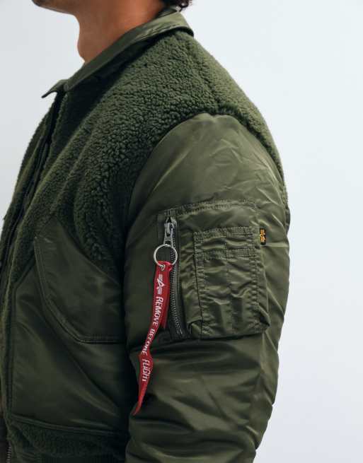 Alpha Industries bomber jacket con dettaglio teddy in verde oliva scuro, 3 di 5