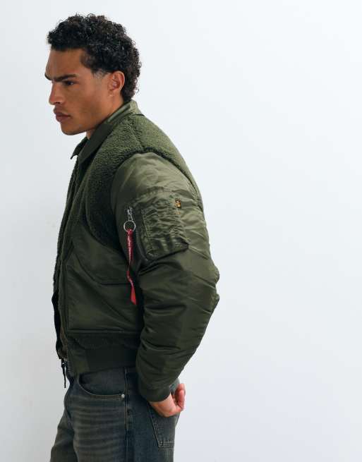 Alpha Industries bomber jacket con dettaglio teddy in verde oliva scuro, 5 di 5