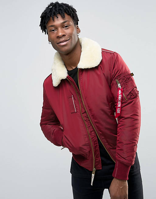 Alpha Industries Bomber Jacket With Shearling Collar In Slim Fit ...