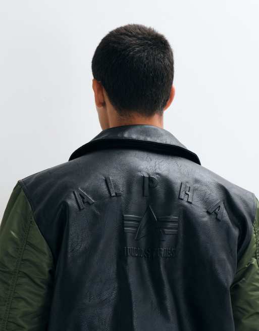 Alpha Industries Bomberjacke in Lederoptik mit kontrastierenden Ärmeln in Multi, 3 von 5