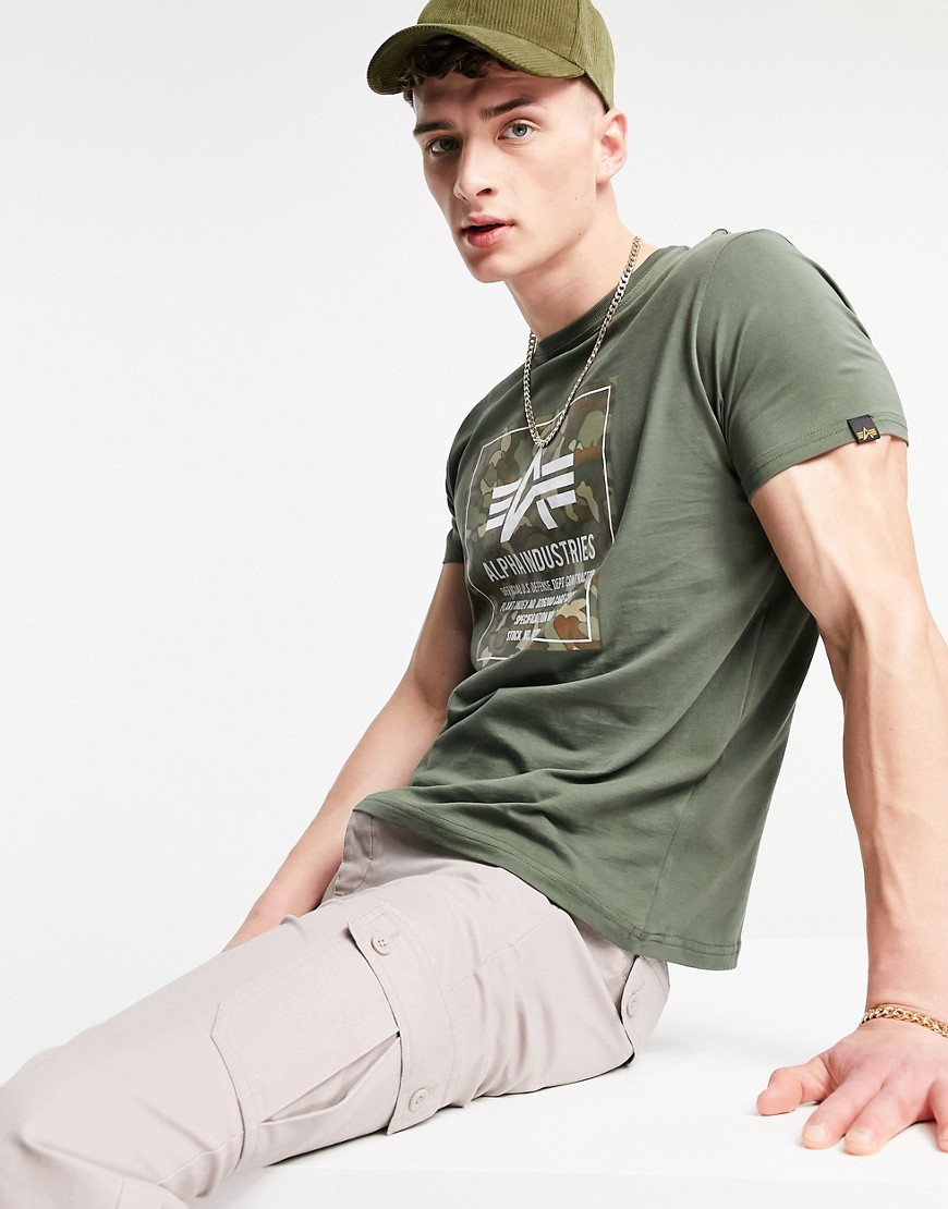 Alpha Industries camo box logo t-shirt in olive green