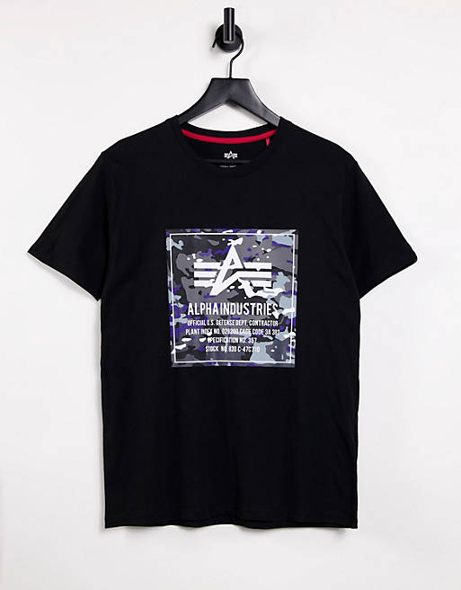 Alpha Industries camo box logo t-shirt regular fit in black | ASOS