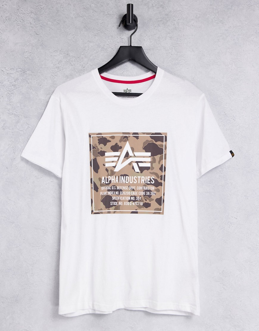 Alpha Industries camo box logo t-shirt regular fit in white