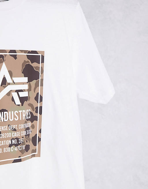 Men Alpha Industries camo box logo t-shirt regular fit in white 