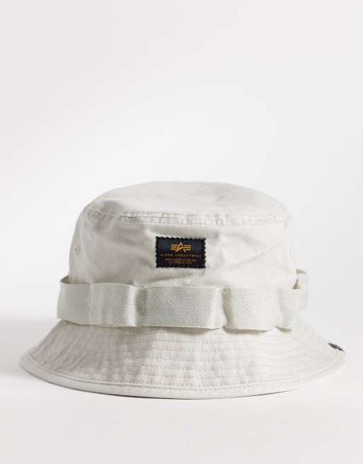 Alpha Industries - Cappello da pescatore color pietra con logo