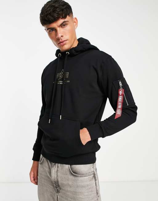 Alpha Industries central hoodie logo foil | ASOS black in