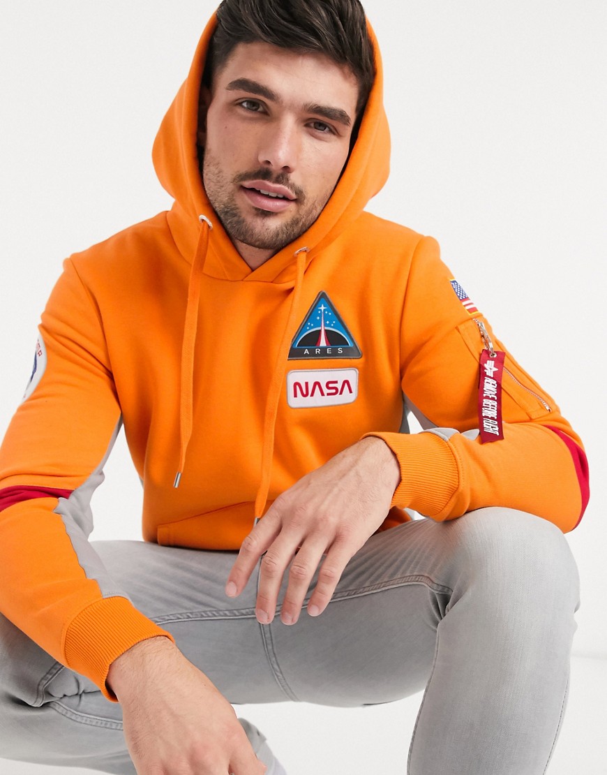 Alpha Industries cotton molton brushed hoody in alpha orange