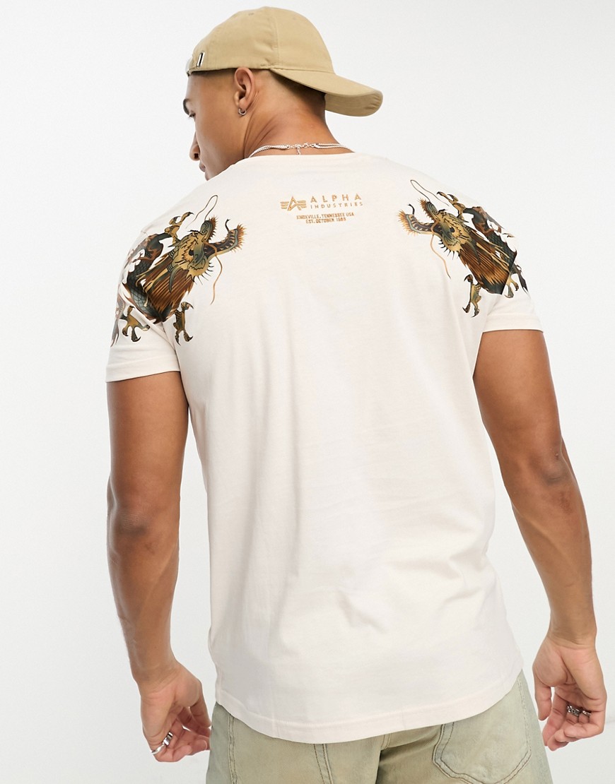 Alpha Industries dragon back embroidery t-shirt in cream-White