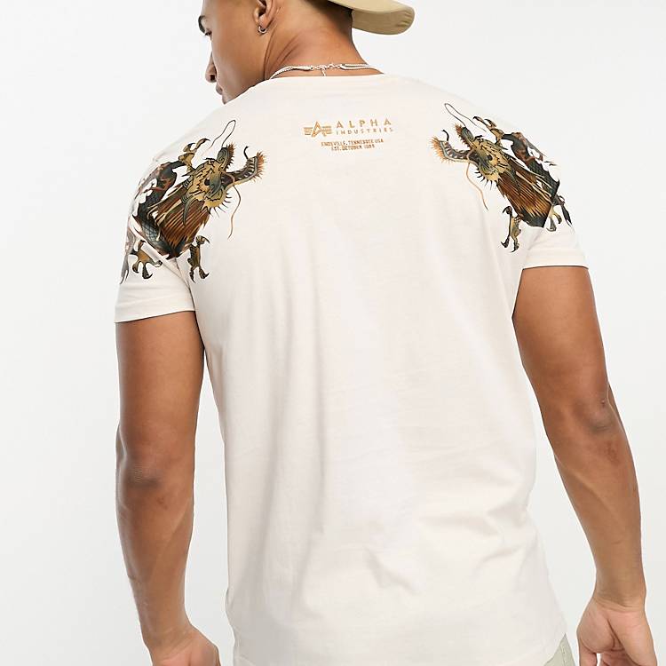 Alpha Industries dragon back embroidery t-shirt in cream | ASOS