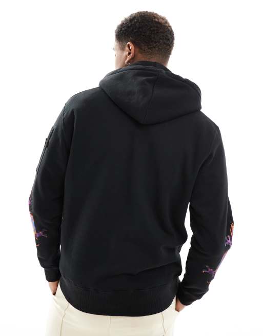 Alpha Industries dragon embroidered front and sleeve print hoodie in black, 2 of 4