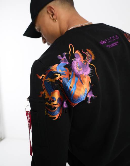 crewneck ASOS black dragon embroidery in Alpha | Industries sweatshirt