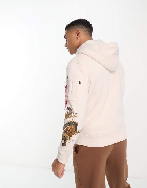 Alpha Industries dragon embroidery hoodie cream | in ASOS