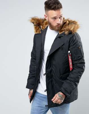 Alpha Industries Explorer Parka With Faux Fur Trim In Regular Fit Black