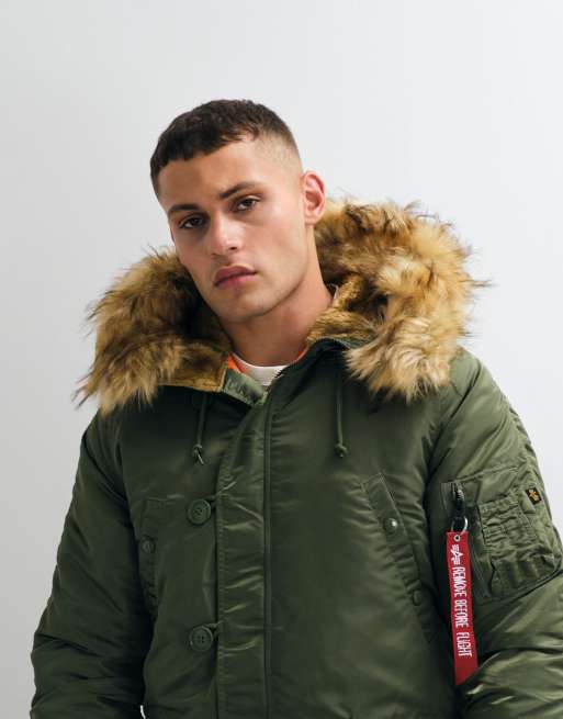 Alpha Industries faux fur hooded parka jacket in sage green, 2 of 5