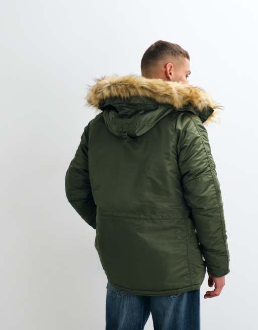 Alpha Industries faux fur hooded parka jacket in sage green, 4 of 5