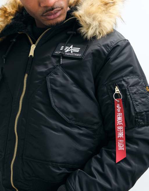 Alpha Industries faux-fur hoodie bomberjack in zwart, 4 van 5