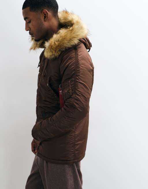 Alpha Industries faux-fur parka met capuchon in bruin, 4 van 5