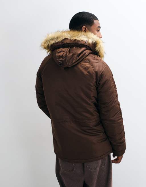 Alpha Industries faux-fur parka met capuchon in bruin, 5 van 5