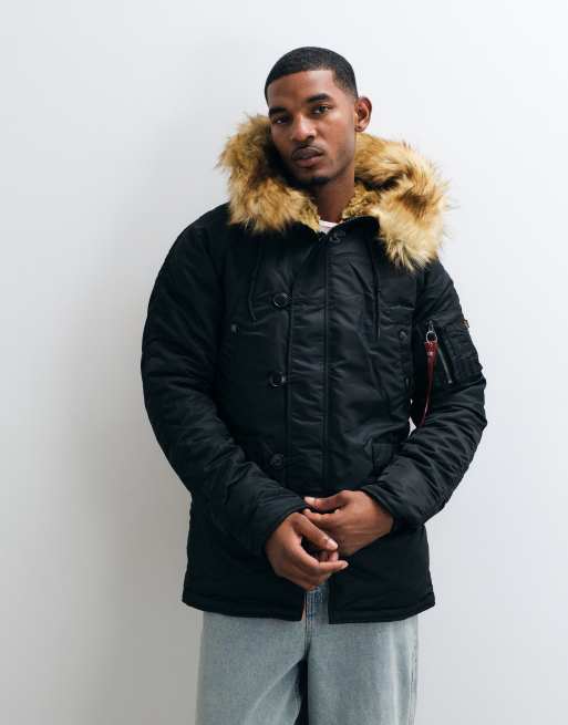 Alpha Industries faux-fur parka met capuchon in zwart, 2 van 5