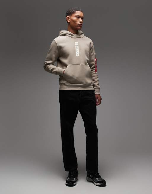 Alpha Industries - Felpa color pietra con cappuccio e logo tono su tono, 2 di 5