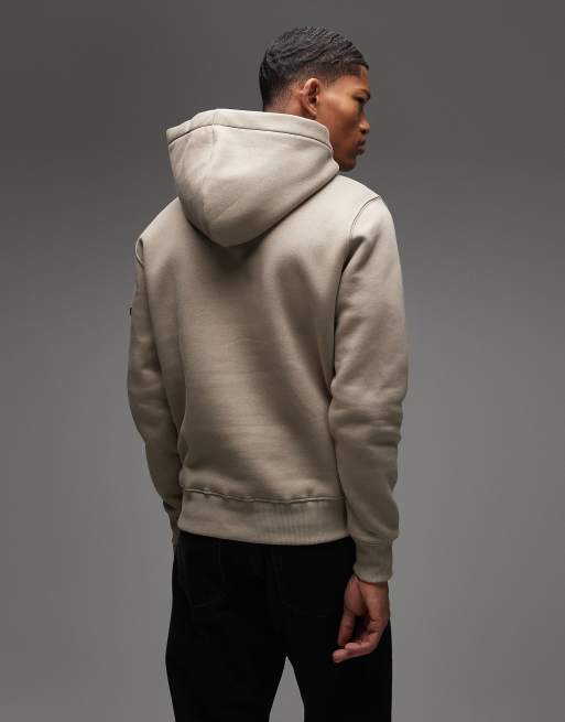 Alpha Industries - Felpa color pietra con cappuccio e logo tono su tono, 3 di 5
