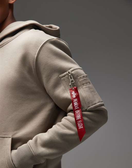 Alpha Industries - Felpa color pietra con cappuccio e logo tono su tono, 5 di 5