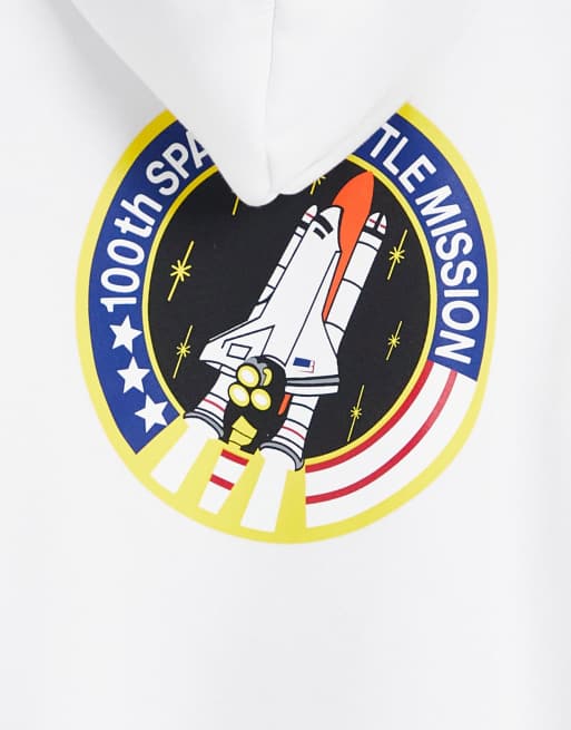 Alpha Industries - Felpa con cappuccio bianca con stampa dello space shuttle NASA sul retro, 3 di 4