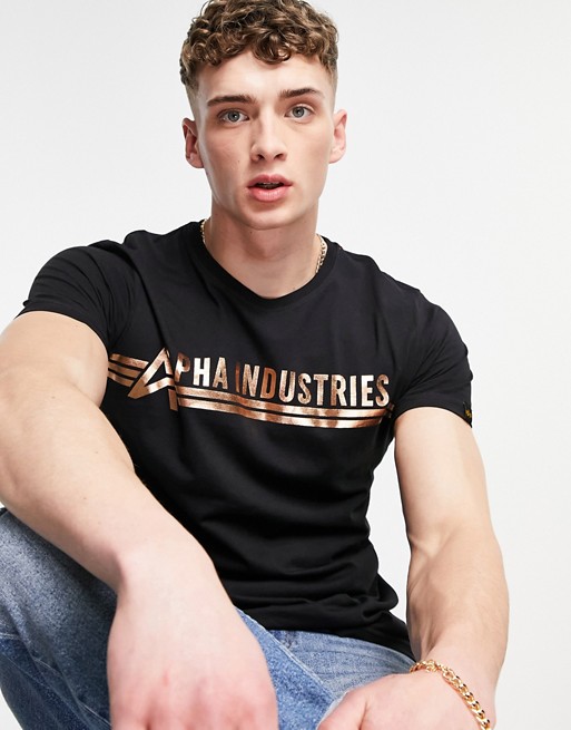 Alpha Industries foil logo stripe t-shirt in black