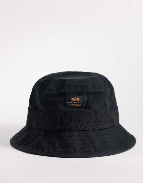 Alpha Industries - Forvasket sort bøllehat med logo - view 1