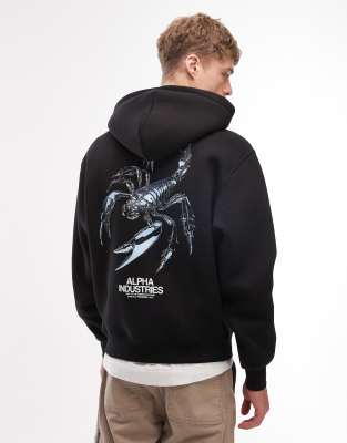 Alpha Industries hoodie with scorpion back print in black