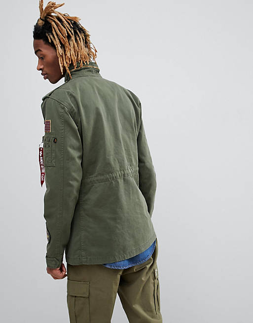 Alpha Industries Huntington Patch M65 Jacket Badge Detail in Green | ASOS
