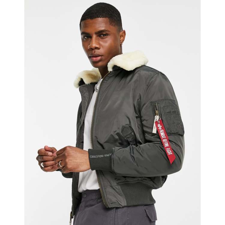 Alpha Industries Injector III shearling collar flight bomber jacket in | ASOS