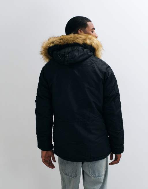 Alpha Industries jacka i svart med huva och fuskpäls, 4 av 5