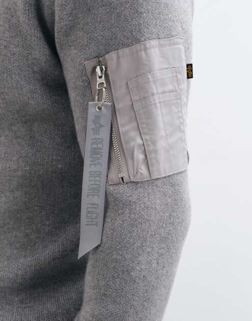 Alpha Industries knitted quarter zip jumper in silver grey, 2 of 5