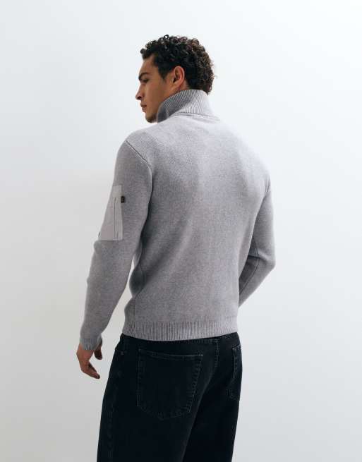 Alpha Industries knitted quarter zip jumper in silver grey, 5 of 5