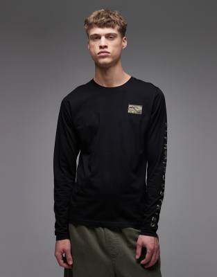 Industries - Langarmshirt aus 100% Baumwolle in Schwarz mit Detail an Brust und Ärmeln Schwarz M