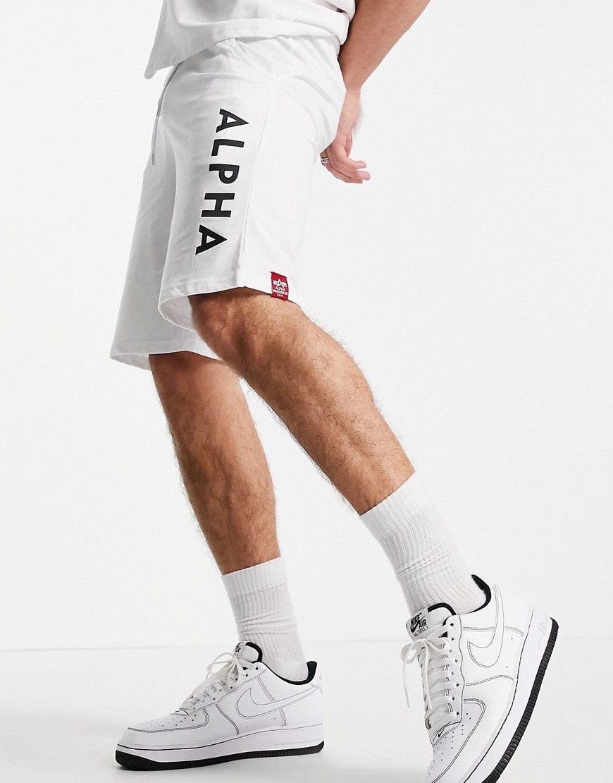 Alpha Industries large logo sweat shorts in white