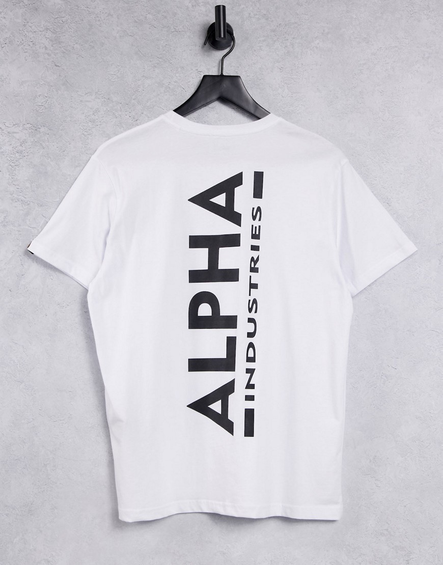 Alpha Industries large vertical logo back print t-shirt regular fit in white