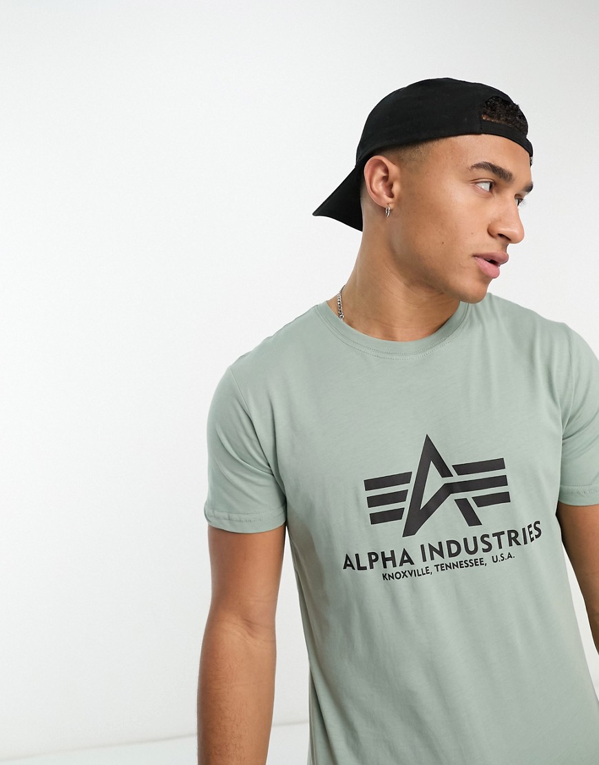 alpha industries - ljusgrön enkel t-shirt med logga-grön/a