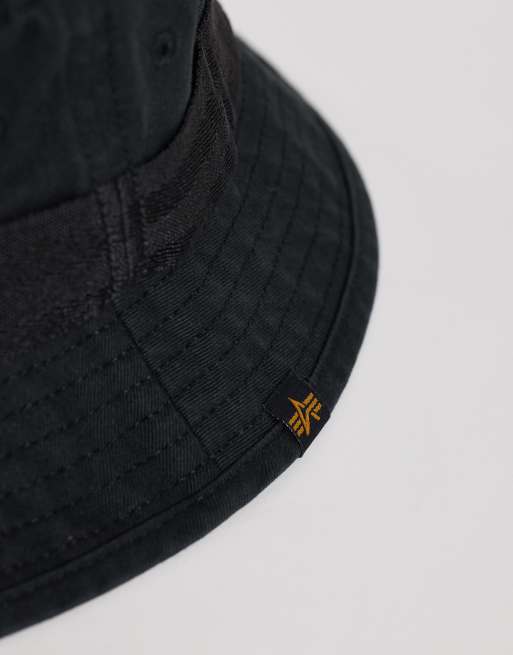 Alpha Industries logo bucket hat in washed black, 3 of 3